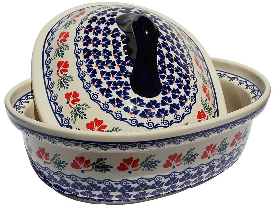 Polish Pottery Oval Casserole Dish From Zaklady Ceramiczne Boleslawiec #1158-1115 Classic Pattern, Height: 7.6... N3