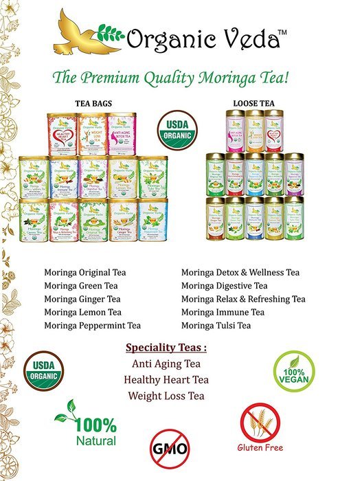 Organic Moringa Weight Loss Tea (28 Potent Tea Bags). Herbal Tea with Weight Loss properties. USDA Certified Organic... N7