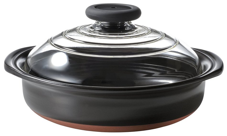 HARIO MN-255B Glass Lid Earthenware Pot, 2300ml, Black