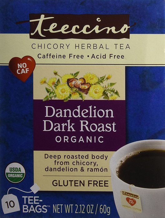Teeccino Dandelion Dark Roast Herbal Coffee - 10 bags per pack -- 6 packs per case.