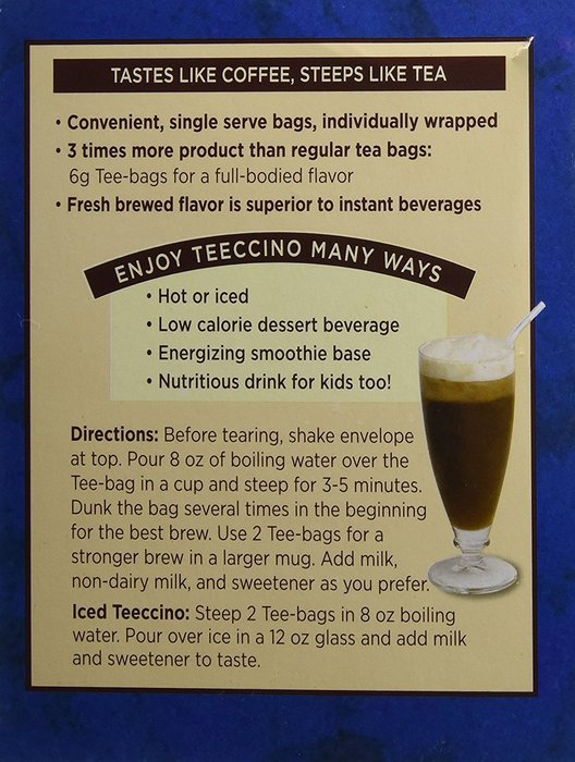 Teeccino Dandelion Dark Roast Herbal Coffee - 10 bags per pack -- 6 packs per case. N2