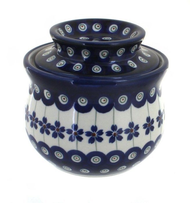 Polish Pottery Flowering Peacock French Butter Dish