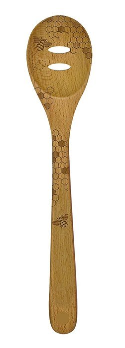 Talisman Designs Beechwood Slotted Spoon, Laser Etched with Honey Bee Art, 12" Long