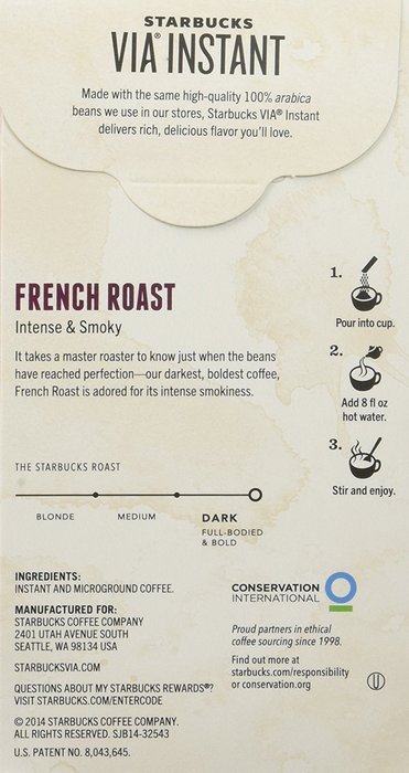 Starbucks Via French Roast Dark Instant Coffee 8 Single-Serve Packets N2