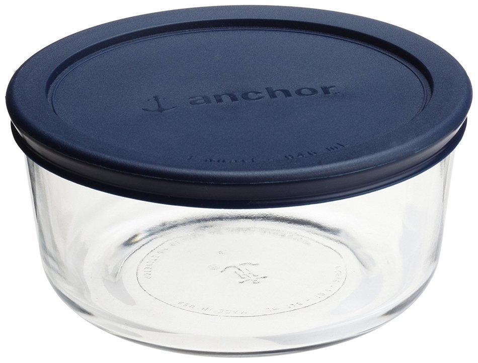 Anchor Hocking 4-Cup Kitchen Storage Round with Blue Plastic Lid