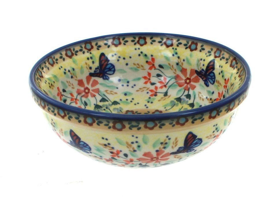 Polish Pottery Blue Butterfly Dessert Bowl