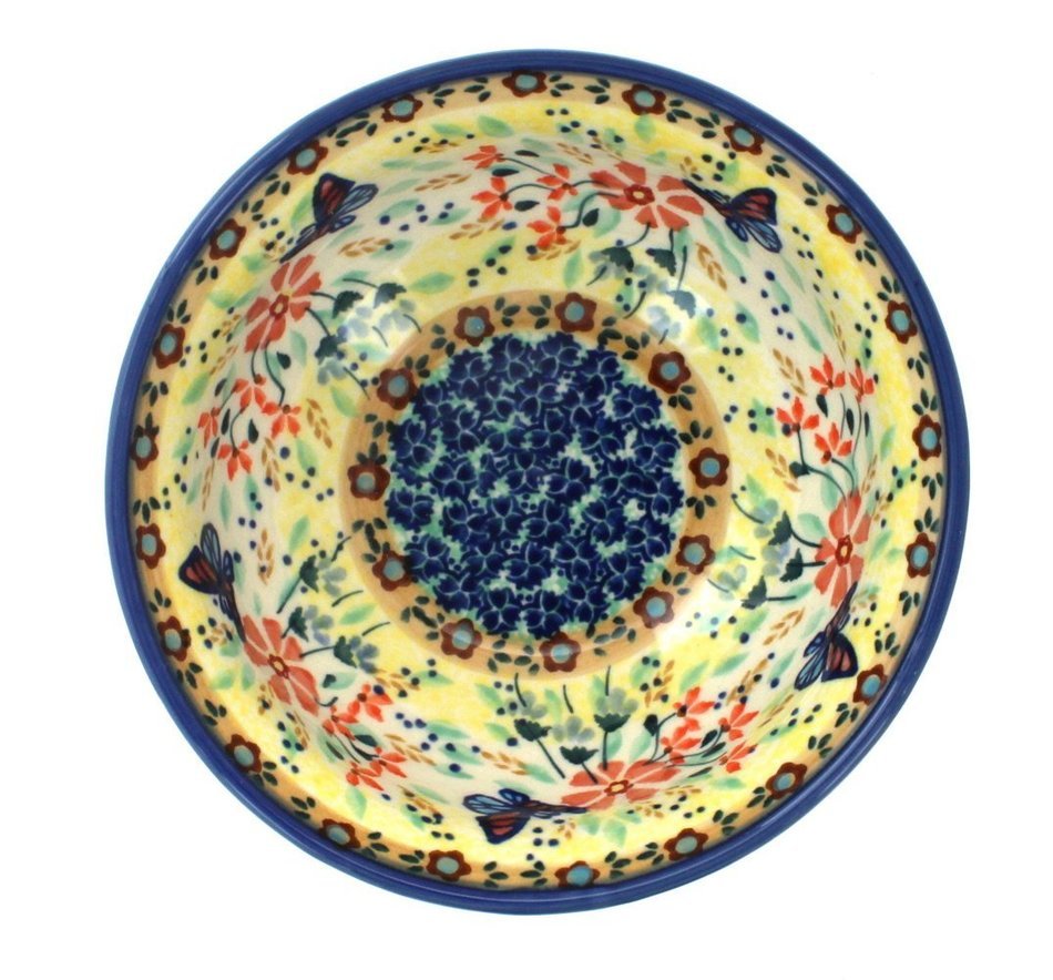 Polish Pottery Blue Butterfly Dessert Bowl N2