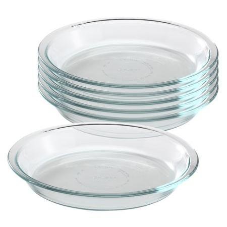 Pyrex Glass Bakeware 9-inch Pie Plate, Set of 6, Made of Non-Porous Glass Won't Absorb Odors or Stains