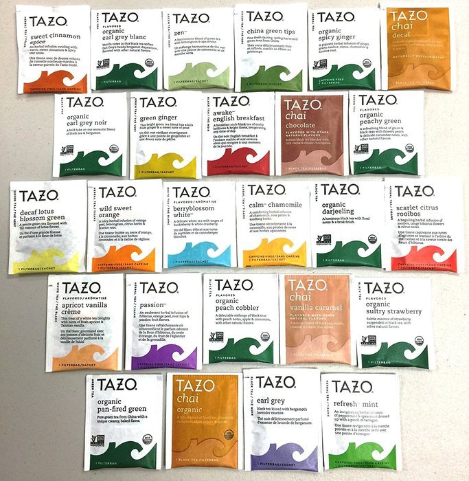 PowerTea Medley Gift Box Tazo Tea Variety 50 Tea Bags with Power for Apple Honey Sticks