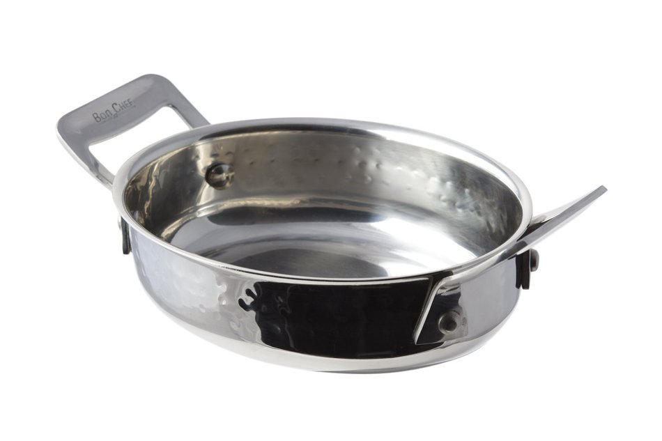 Bon Chef 60028HF Stainless Steel Cucina Oval Casserole Dish, Hammered Finish, 24 oz Capacity, 6-1/2" Length x...