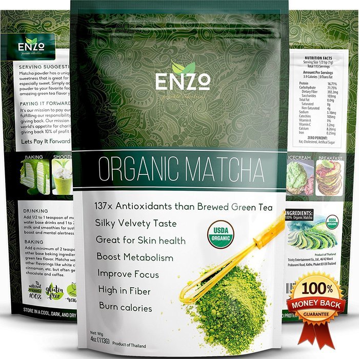 Enzo Organic Matcha Ceremonial Grade Green Tea Powder, Tropical Green - 4 Ounce