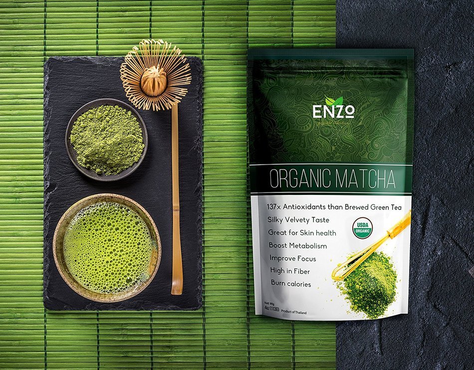 Enzo Organic Matcha Ceremonial Grade Green Tea Powder, Tropical Green - 4 Ounce N4