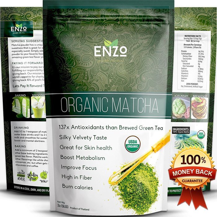 Enzo Organic Matcha Ceremonial Grade Green Tea Powder, Tropical Green - 4 Ounce N9
