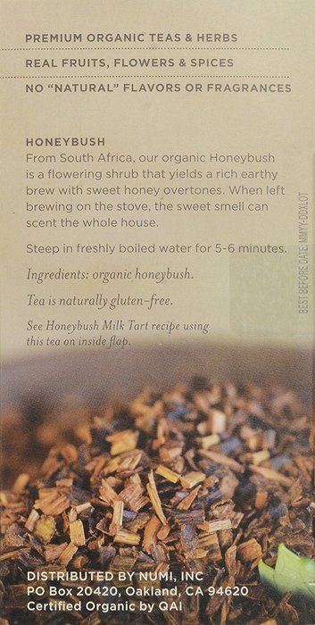 Numi Organic Tea Honeybush, Herbal Teasan Bags, 18 Count N2