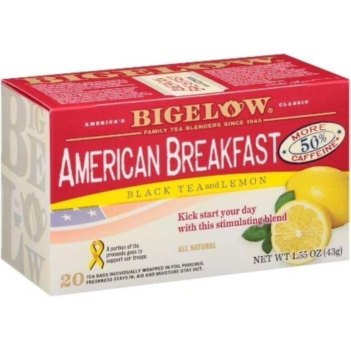 Bigelow American Breakfast Black Tea and Lemon - 20 bags per pack -- 6 packs per case.