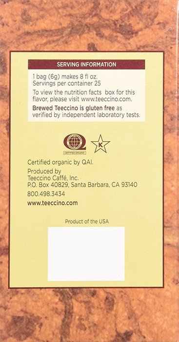 Teeccino Organic Dandelion Dark Roast Chicory Herbal Tea Bags, Gluten Free, Caffeine Free, Acid Free, 25 Count... N5