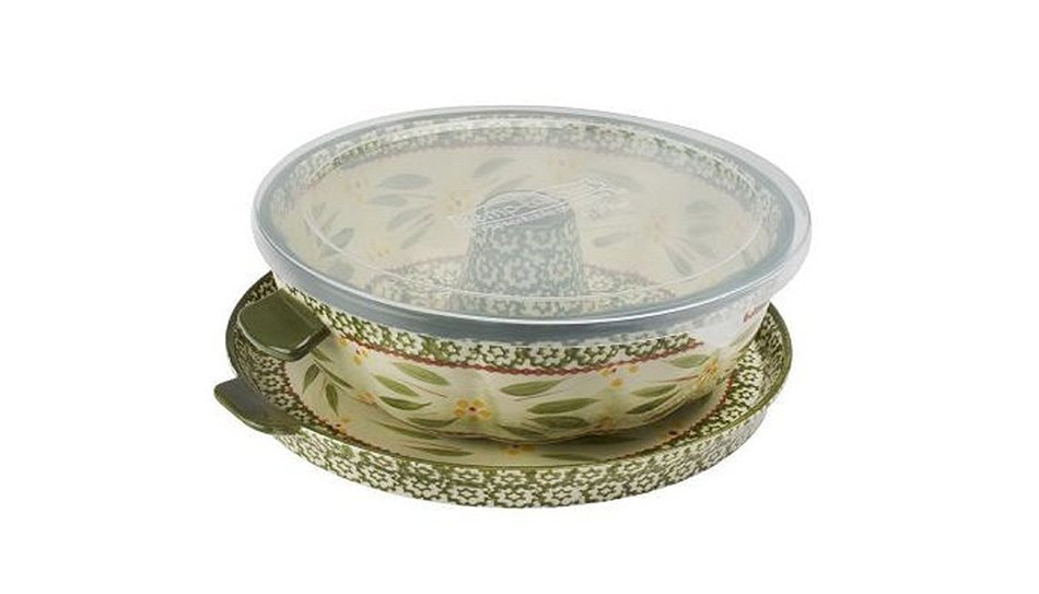 Temp-tations Old World Fluted Tube Pan With Serving Tray- Green