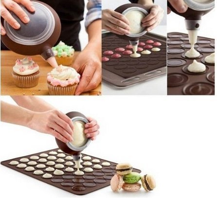 MorningRising 48 Holes Silicone Macaron Kit Baking Mold Set of Pastry Baking Mat and Decorating Piping Pot with...