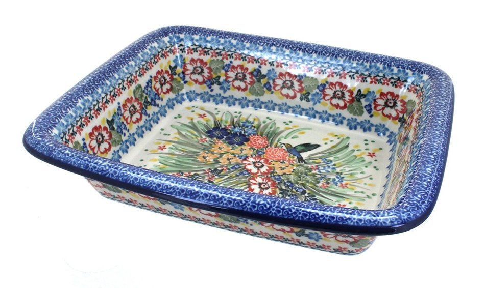 Polish Pottery Hummingbird Small Rectangular Baker