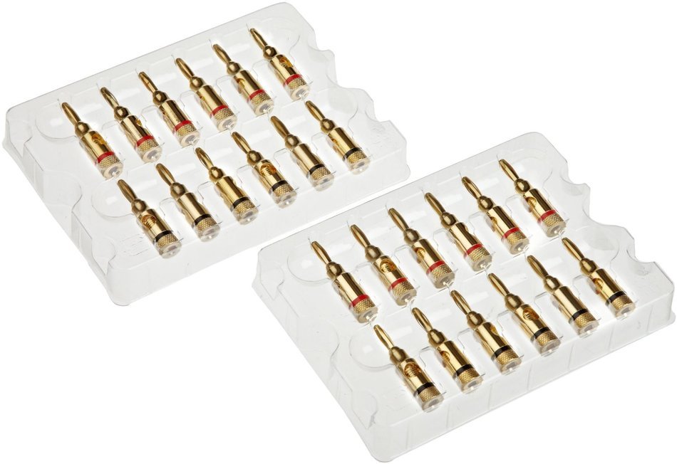 AmazonBasics 24k Gold Connector Banana Plugs - 24-Pack (12 Red, 12 Black)