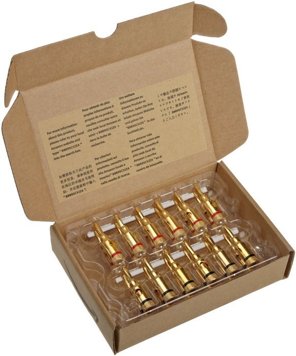 AmazonBasics 24k Gold Connector Banana Plugs - 24-Pack (12 Red, 12 Black) N4