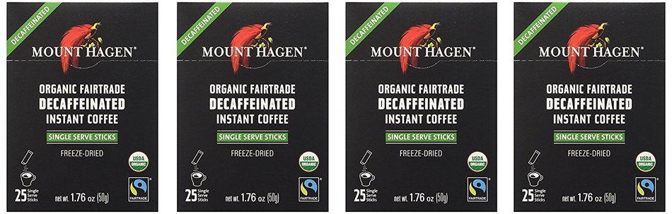 Mount Hagen Organic Instant Decaffeinated Coffee, 25-Count Single Serve Sticks (Pack of 4)