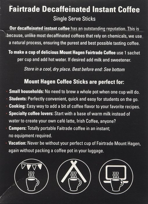 Mount Hagen Organic Instant Decaffeinated Coffee, 25-Count Single Serve Sticks (Pack of 4) N3