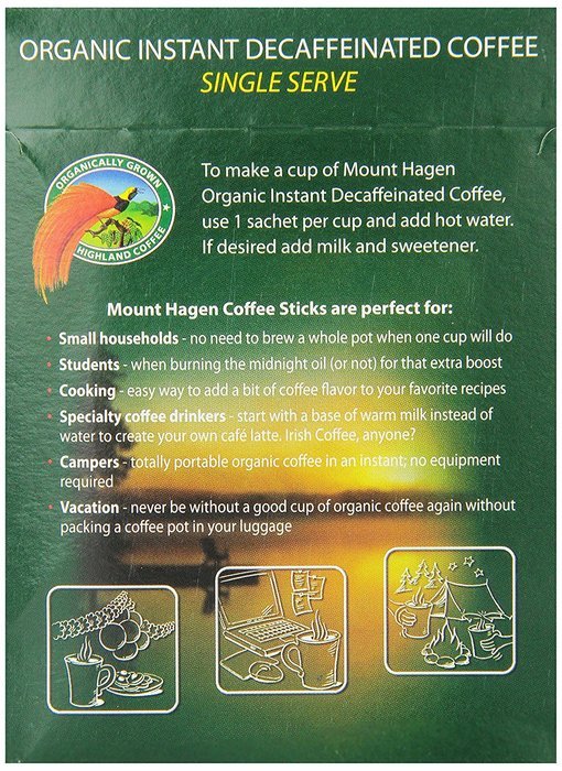 Mount Hagen Organic Instant Decaffeinated Coffee, 25-Count Single Serve Sticks (Pack of 4) N7