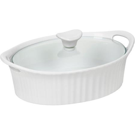 French White III 1.5-Quart Oval Casserole with Glass Cover, Classic, Fluted Design, White