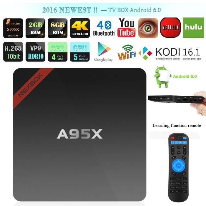 NEXBOX A95X Android 6.0 Powered by Amlogic S905X Quad core Smart TV Box media player 64Bit KODI 16.1 Fully Loaded... N2