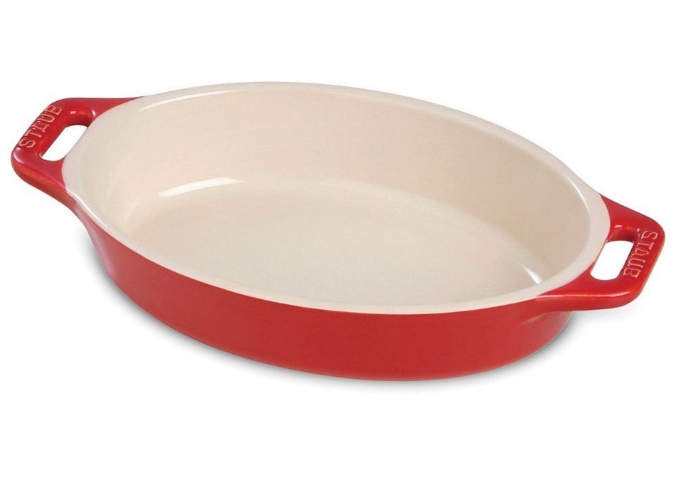 Staub Ceramic Oval Baking Dish 14.5-inch Cherry Red