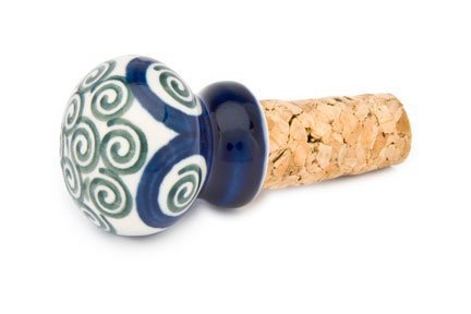 Polish Pottery Peacock Swirl Wine Cork