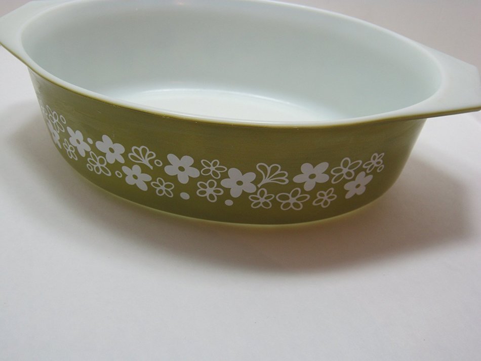 Vintage Pyrex RARE 1978 Spring Blossom Green 2.5 Qt. Cindarella Oval Casserole Dish