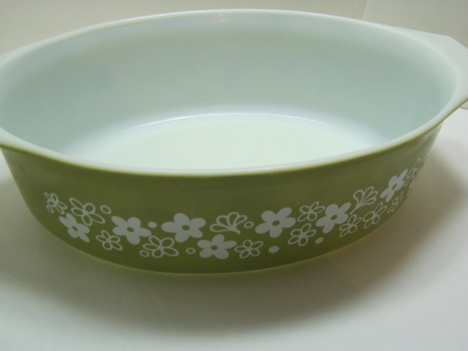 Vintage Pyrex RARE 1978 Spring Blossom Green 2.5 Qt. Cindarella Oval Casserole Dish N3