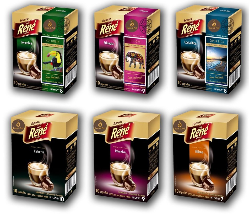 Bean2Pod: Rene Variety Flavour Bundle &ndash; 60 ReneNespresso Compatible Coffee Capsules