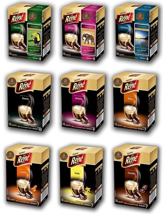 Bean2Pod: Rene Variety Flavour Bundle &ndash; 60 ReneNespresso Compatible Coffee Capsules N4