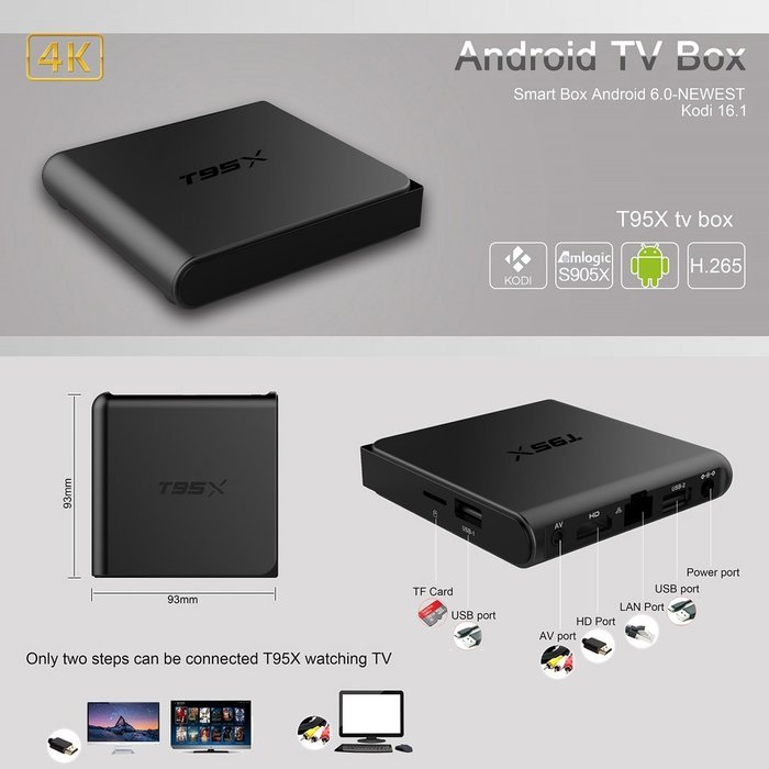 HONGYU&reg; T95X Android 6.0 TV BOX HD KODI 16.1 Fully Loaded XBMC Amlogic S905X Quad Core 64bit 1GB / 8GB Wifi Ethernet... N4