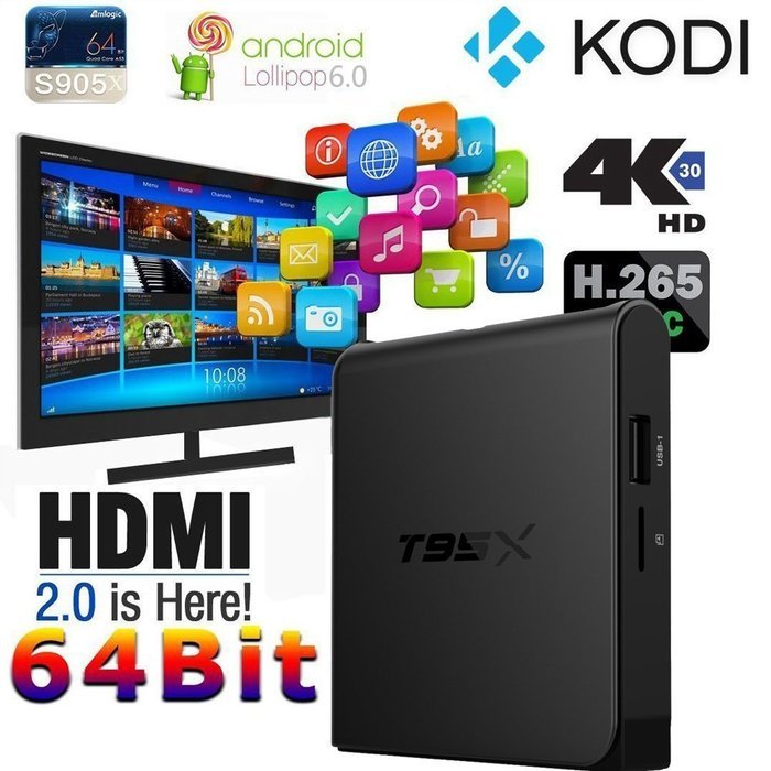 HONGYU&reg; T95X Android 6.0 TV BOX HD KODI 16.1 Fully Loaded XBMC Amlogic S905X Quad Core 64bit 1GB / 8GB Wifi Ethernet... N8