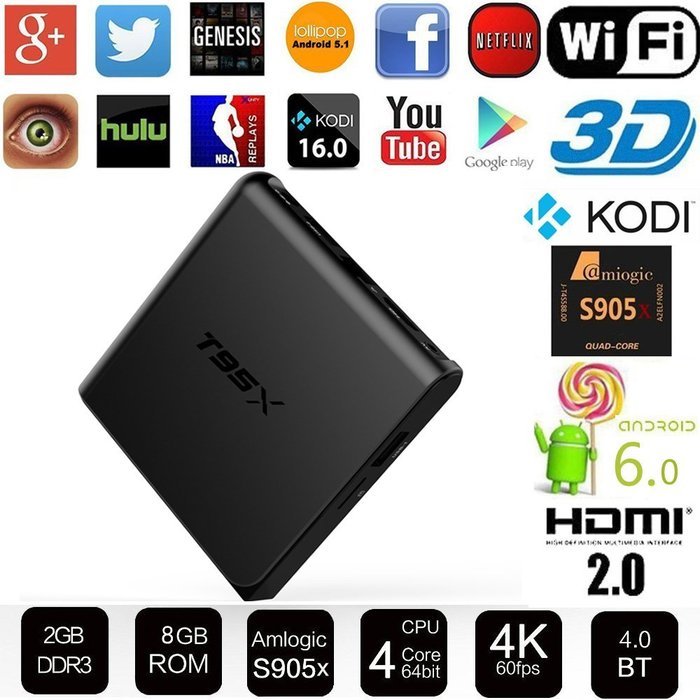 HONGYU&reg; T95X Android 6.0 TV BOX HD KODI 16.1 Fully Loaded XBMC Amlogic S905X Quad Core 64bit 1GB / 8GB Wifi Ethernet... N18