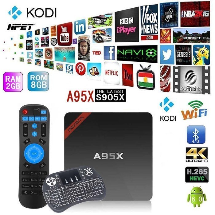 NPET NEXBOX A95X Android 6.0 S905X TV Box 2GB/8GB with illuminate Backlight Wireless Touchpad Keyboard