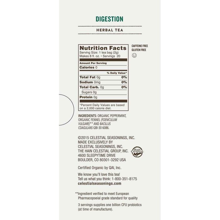 Celestial Organics Herbal Tea, Digestion, 20 Count (Pack of 6) N3