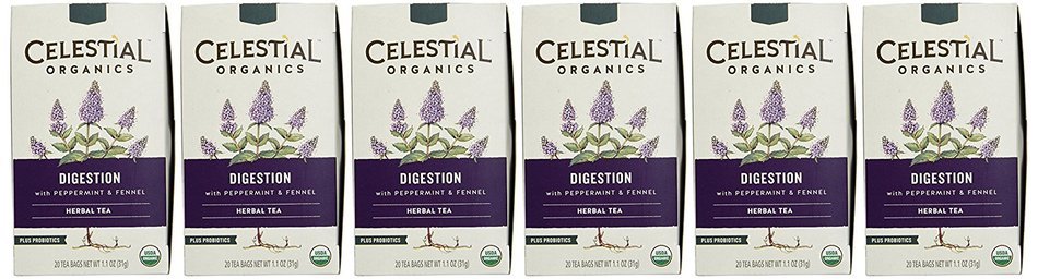 Celestial Organics Herbal Tea, Digestion, 20 Count (Pack of 6) N6