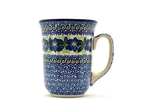 Polish Pottery Mug - 16 oz. Bistro - Blue Pansy