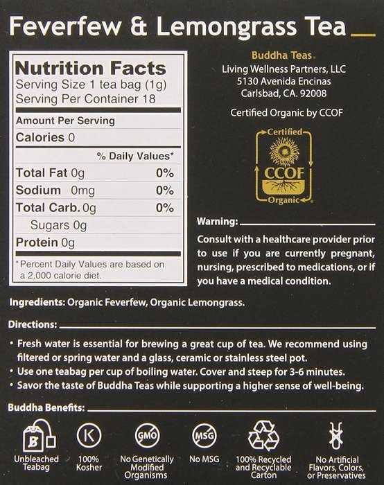 Buddha Teas Feverfew & Lemongrass Tea, 18 Count (Pack of 6) N2