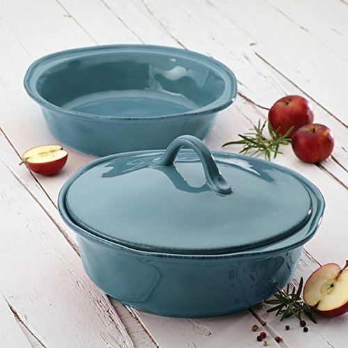 Rachael Ray Cucina Stoneware 3-piece Agave Blue Round Casserole and Lid Set N2