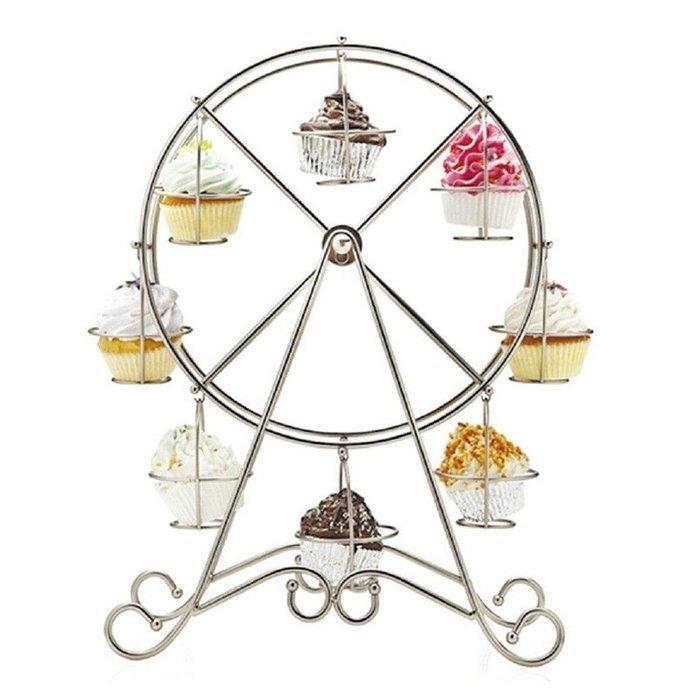Yingwei 8-Cup Metal Rotating Ferris Wheel Cupcake and Dessert Stand Holder, Chrome Finish, Updated Larger Cup...