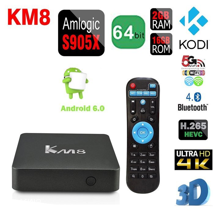 Greatever KM8 Android 6.0 4K TV BOX Amlogic S905X Quad Core 2GB/16GB Marshmallow 4K H.265 HEVC KODI Full Lodaded...