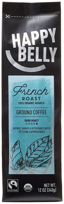 Happy Belly French Roast Organic Fairtrade Coffee, Dark Roast, Ground, 12 ounce
