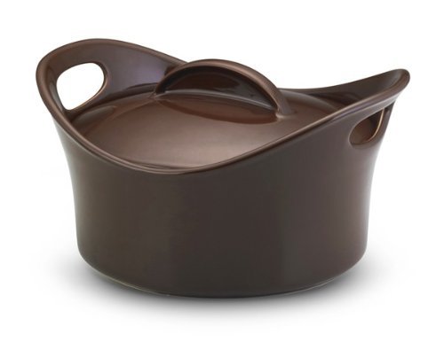 Rachael Ray Stoneware 2-3/4-Quart Covered Bubble and Brown Casserround Casserole, Chocolate
