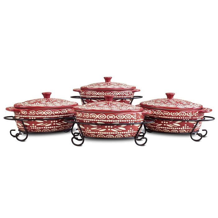 Temp-tations Old World Set of 4 Mini Oval Covered Casseroles in Cranberry